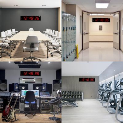 Image showing 6 th Ivation Digital LED Large Wall Clock with Stopwatch, Alarms, Timer, Temp and Remote, 24 in., Red