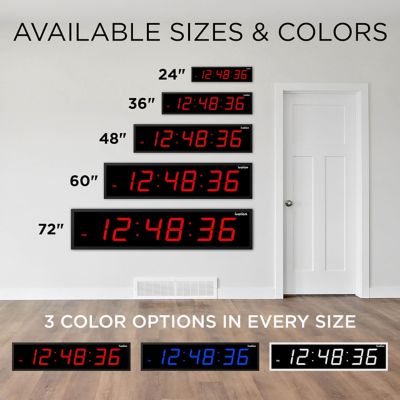 Image showing 8 th Ivation Digital LED Large Wall Clock with Stopwatch, Alarms, Timer, Temp and Remote, 24 in., Red
