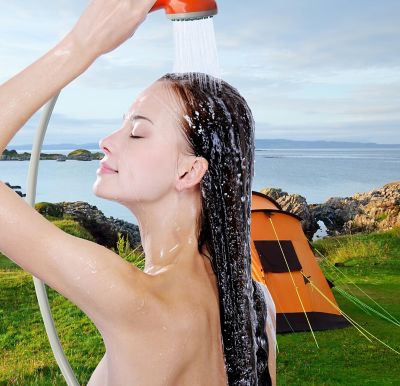 Image showing  Portable Outdoor Shower, Battery Powered, Rechargeable & Compact Camping Showerhead