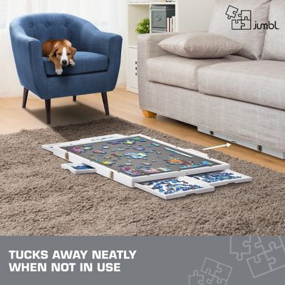 Image showing 6 th JUMBL 1000-Piece Puzzle Board - 23 x 31" Tilting Puzzle Board with Felt Surface & 6 Drawers - White