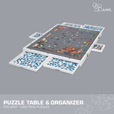 Image showing  1500-Piece Puzzle Board - 27 x 35" Tilting Puzzle Board with Felt Surface & 6 Drawers - White
