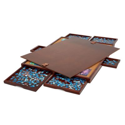 JUMBL 1500-Piece Puzzle Board - 27 x 35" Wooden Puzzle Board with Felt Surface & 6 Drawers - Brown