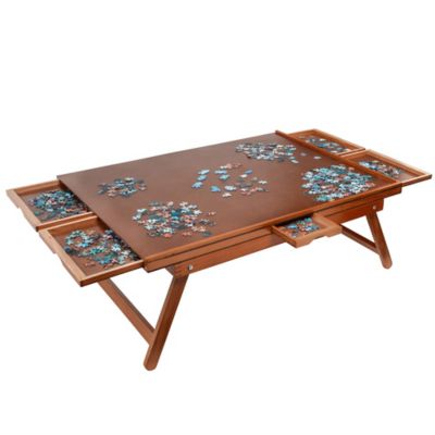 JUMBL Jumbl 1500-Piece Puzzle Board - 27 x 35 in. Wooden Puzzle Table with 6 Removable Drawers - Brown