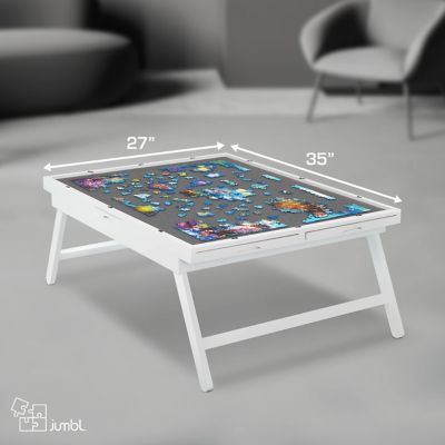Image showing  Jumbl 1500-Piece Puzzle Board - 27 x 35 in. Wooden Puzzle Table with Felt Surface & 6 Drawers - White