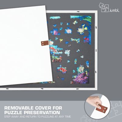 Image showing  Jumbl 1500-Piece Puzzle Board - 27 x 35 in. Wooden Puzzle Table with Felt Surface & 6 Drawers - White