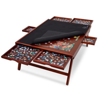 JUMBL 1500-Piece Puzzle Board - 27 x 35" Wooden Puzzle Table with 6 Removable Drawers - Dark Brown