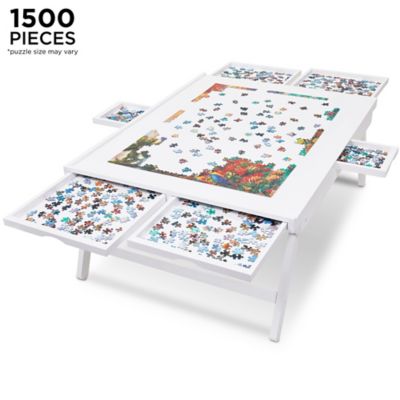 JUMBL 1500-Piece Puzzle Board, 27 In. X 35 In. Wooden Puzzle Table With 6 Removable Drawers Jumpuzrk27