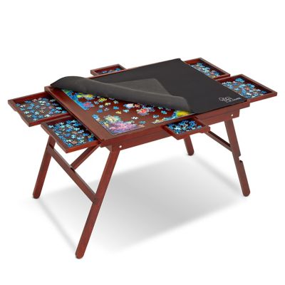 JUMBL 1500-Piece Puzzle Board - 27 x 35" Puzzle Table with Legs, Cover & 6 Removable Drawers - Brown