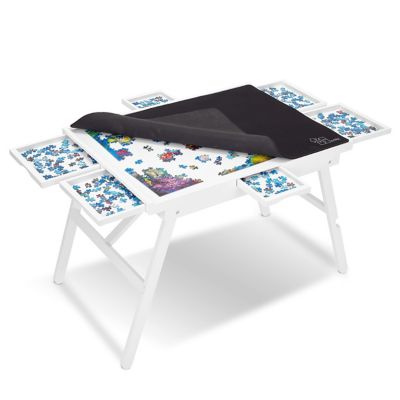 JUMBL 1500-Piece Puzzle Board - 27 x 35" Puzzle Table with Legs, Cover & 6 Removable Drawers - White