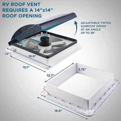 Image showing  14 in. RV Roof Vent Fan, 12V Manual Camper Fan with 3-Speeds & LED Light, Smoked Lid
