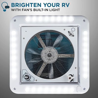 Image showing  14 in. RV Roof Vent Fan, 12V Manual Camper Fan with 3-Speeds & LED Light, Smoked Lid