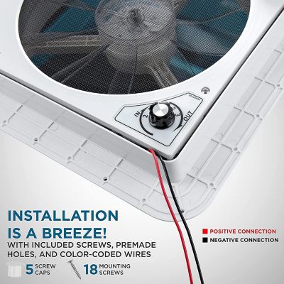 Image showing  14 in. RV Roof Vent Fan, 12V Manual Camper Fan with 3-Speeds & LED Light, Smoked Lid