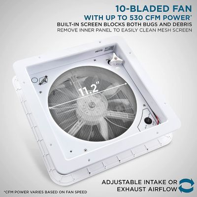 Image showing  14 in. RV Roof Vent Fan, 12V Intake & Exhaust Manual Camper Fan - White Lid