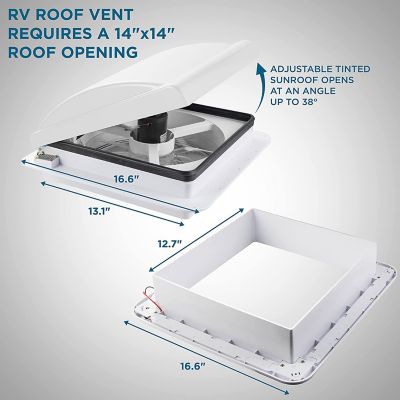 Image showing  14 in. RV Roof Vent Fan, 12V Manual Camper Fan with 3-Speeds & LED Light - White Lid