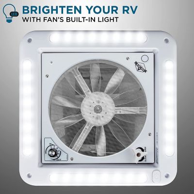 Image showing  14 in. RV Roof Vent Fan, 12V Manual Camper Fan with 3-Speeds & LED Light - White Lid