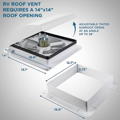 Image showing  11 in. RV Roof Vent Fan, 12V Manual with 3-Speeds & LED Light, Smoked Lid
