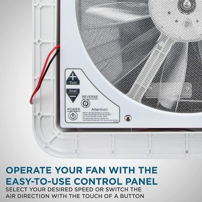 Image showing  11 in. RV Roof Vent Fan, 12V Manual with 3-Speeds & LED Light, Smoked Lid