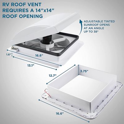 Image showing  14 in. RV Roof Vent Fan, 12V 6-Speed with LED Light & Remote, White Lid