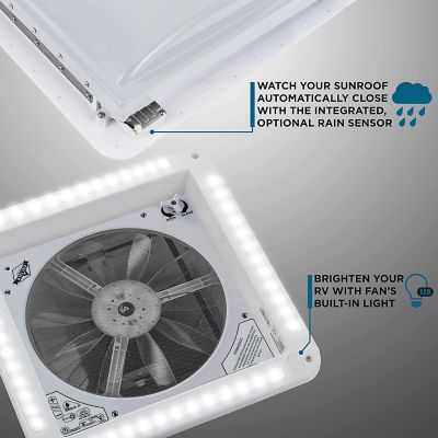 Image showing  14 in. RV Roof Vent Fan, 12V 6-Speed with LED Light & Remote, White Lid