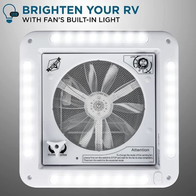 Image showing  11 in. RV Roof Vent Fan, 12V Manual with 3-Speeds & LED Light, Smoked Lid, HCRVF11WLW
