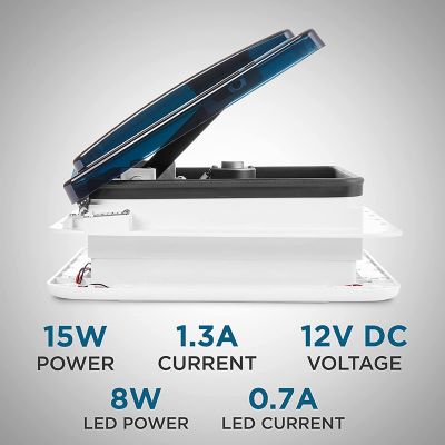Image showing  11 in. RV Roof Vent Fan, 6-Speed RV Fan with LED Light, Rain Sensor and More - Smoked Lid
