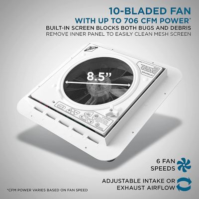 Image showing  11 in. RV Roof Vent Fan, 6-Speed RV Fan with LED Light, Rain Sensor and More - Smoked Lid