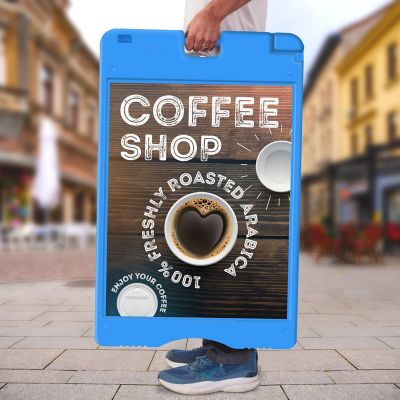 Image showing  A Frame Sandwich Board - 22 x 28 in. Display Sidewalk Sign with PVC Sign Protector, Blue