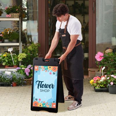 Image showing  A Frame Sandwich Board - 15.7 x 26 in. Display Sidewalk Sign with PVC Sign Protector, Black