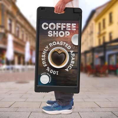 Image showing  A Frame Sandwich Board - 15.7 x 26 in. Display Sidewalk Sign with PVC Sign Protector, Black