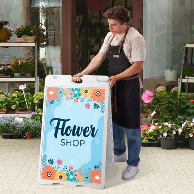 Image showing  A Frame Sandwich Board - 24 x 36 in. Display Sidewalk Sign with PVC Sign Protector, White