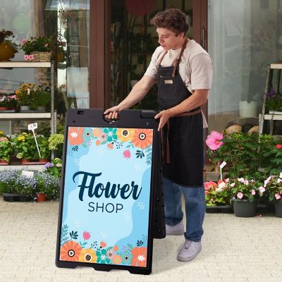 Image showing  A Frame Sandwich Board - 24 x 36 in. Display Sidewalk Sign with PVC Sign Protector, Black