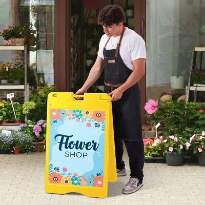 Image showing  A Frame Sandwich Board - 22 x 28 in. Display Sidewalk Sign with PVC Sign Protector, Yellow