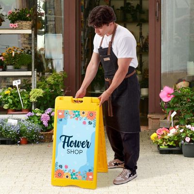 Image showing  A Frame Sandwich Board - 15.7 x 26 in. Display Sidewalk Sign with PVC Sign Protector, Yellow