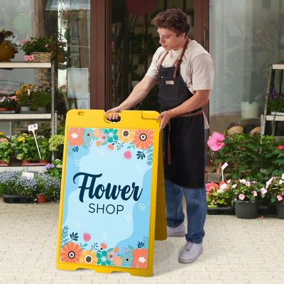 Image showing  A Frame Sandwich Board - 24 x 36 in. Display Sidewalk Sign with PVC Sign Protector, Yellow
