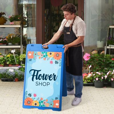 Image showing  Jumbl A Frame Sandwich Board - 24 x 36 in. Display Sidewalk Sign with PVC Sign Protector (Blue)