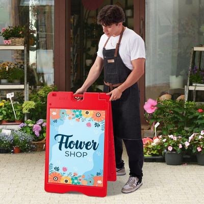 Image showing  A Frame Sandwich Board - 22 x 28 in. Display Sidewalk Sign with PVC Sign Protector, Orange