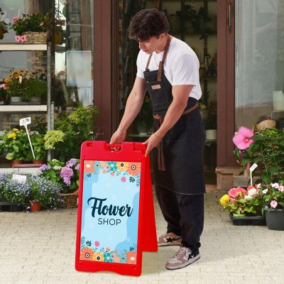 Image showing  A Frame Sandwich Board - 15.7 x 26 in. Display Sidewalk Sign with PVC Sign Protector, Orange