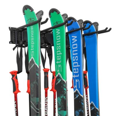 RaxGo Wall Rack for Skis and Skiing Poles or Snowboard with Adjustable Rubber-Coated