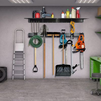 Image showing 5 th RaxGo 1-Shelf Garage Tool Storage Rack for Mop, Rakes, Shovels and More, 12 pc.
