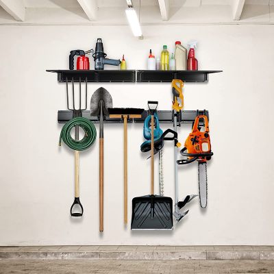 Image showing 6 th RaxGo 1-Shelf Garage Tool Storage Rack for Mop, Rakes, Shovels and More, 12 pc.