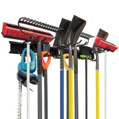 Shovel, Rake and Tool Holder with Hooks- Wall Mounted Organizer