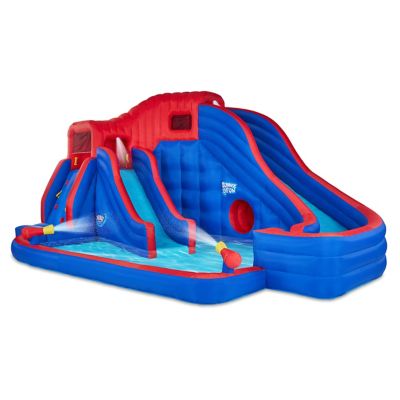 Sunny & Fun Deluxe Adventure Inflatable Water Slide Park with Climbing Wall, 2 Slides & Splash Pool