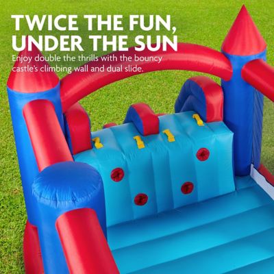 Image showing  Inflatable Bounce House with Climbing Wall, Dual Slides, Air Pump & Case, Blue