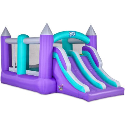 Sunny & Fun Inflatable Bounce House with Climbing Wall, Dual Slides, Air Pump & Case - Purple