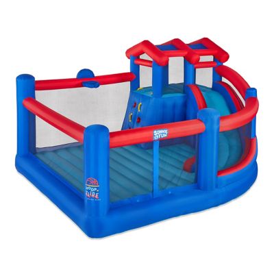 Sunny & Fun Hoop N' Slide Inflatable Bounce House with Basketball Hoop & Slide, Red/Blue