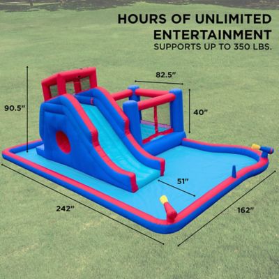 Image showing  2-in-1 Bounce & Blast Inflatable Water Slide Park with Slide, Bounce House & Pool