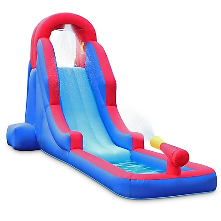 Sunny & Fun Compact Inflatable Water Slide Park with Climbing Wall, Slide & Small Pool, Blue