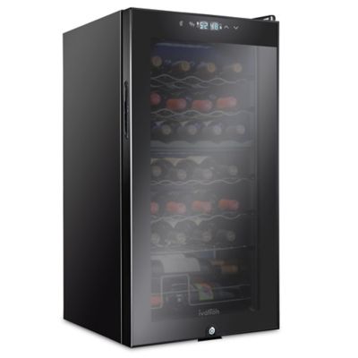 Ivation 28 Bottle Freestanding Wine Refrigerator, Dual Zone Wine Fridge with Lock, Black