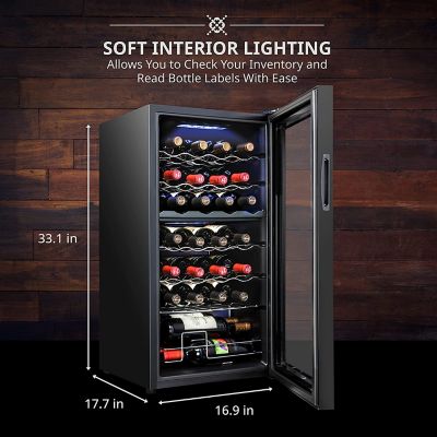 Image showing  28 Bottle Freestanding Wine Refrigerator, Dual Zone Wine Fridge with Lock, Black