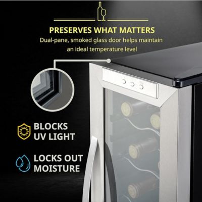 Image showing 6 th Schmecke 12 Bottle Compressor Wine Refrigerator, Freestanding Wine Cooler with Lock, Stainless Steel